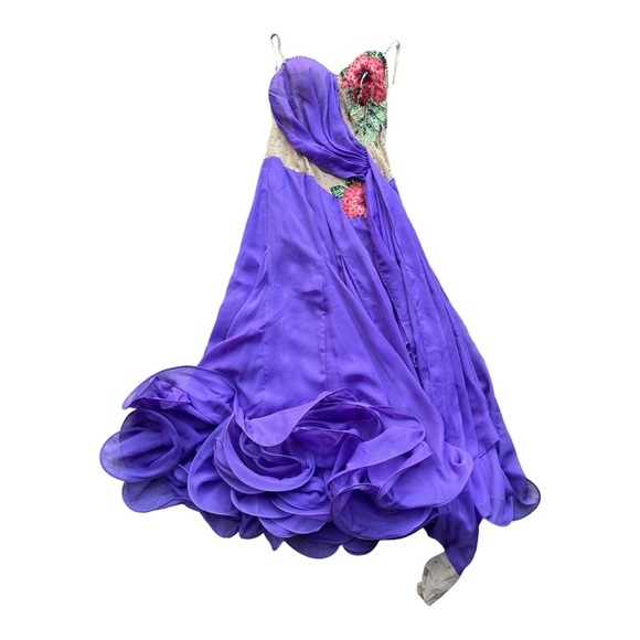 Purple Ballroom Dancing Dress Costume Sweetheart Neckline Cut Out Twirling Sz M - Picture 7 of 10